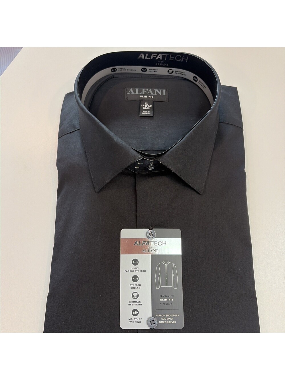 Alfani Slim Fit Alpha Tech Black Mens Dress Shirt NWT 17/17.5 34/35 XL Stretch